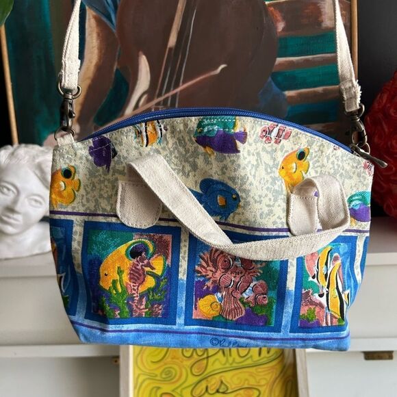 Paul Brent Coastal Life Nautical Fish Canvas Crossbody Bag - Picture 5 of 16